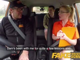 Fake Driving School Exam failure opens to marvellous captivating blonde car fuck