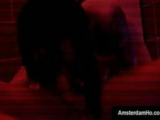 Enchanting dark-haired Dutch prostitute sucks a tourist in Amsterdam
